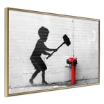 Affiche Murale Encadrée "Banksy Hammer Boy" 45 x 30 cm Or