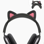 Coque de protection de bandeau, compatible avec AirPods Max, design oreilles de chat mignon, en silicone souple, pour Top Pad et AirPods Max (noir + rose)