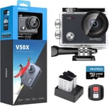 V50 X Caméra De Sport Avec Carte Mémoire Microsdxc U3 64 Go, Action Camera Sport 4K 30Fps Ultra Full Hd Stabilisateur Avec Télécommande Écran Tactile Angle Réglable Kit D'Accessoir[PHO063509]