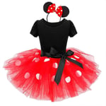 Barn Flickor Minnie Mouse Polka Dot Kortärmad rosett Tutu Tyllklänning Födelsedagsfest Klänningar Red 12-18 Months