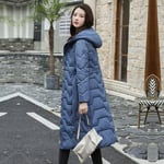 Down jacket winter New Sashes Long Hooded Parka Coat Casual Slim Winter Jacket Women Fashion Office Lady Jacket Coat Xxxl Blue