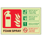 V Safety 11024AL-G Glow In The Dark Foam Spray Id Electrical Safe Fire Extinguisher Sign - 150mm x 100mm - Rigid Plastic, Beige/Black/Green/Red