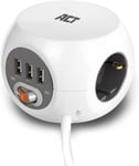 Powercube Cube Bloc Multipr Avec Usb, 3 Pr S Usb-A (2,4 A/12 W) Avec Interrupteur, Pr 3 Pr S, Avec Tampon Adhésif Pour Cuisine, Bureau, Salon, Longueur Du Câble 1,5 M, Couleur Blanc ¿