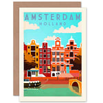 Wee Blue Coo Holland Amsterdam - Canal Barge Colourful Sealed Greeting Card Plus Envelope Blank inside Coloré