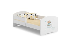 ADRK Furniture Pepe Barrier Teddy Bear and Cloud -lastensänky, 140 x 70 cm, valkoinen + patja