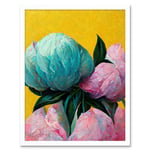 Elegant Peony Floral Bouquet Yellow Teal Pink Flowers Painting Art Print Framed Poster Wall Decor 12x16 inch