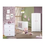 Chambre bébé trio Basic coeur: lit 120x60, commode a langer et armoire - Babyprice - Blanc