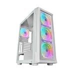 Mars Gaming MC-NEO Blanc, Tour Gaming XXL E-ATX, Vitres Latérales et Frontales Verre Trempé, 4 Ventilateurs ARGB 120mm + Ventilateur 120mm, Système CPU Freezer