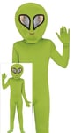 FIESTAS GUIRCA Déguisement Alien Vert pour Garçons et Filles - Costume Extraterrestre comprenant Tête d'Alien, Combinaison, Gants - Costumes d'Halloween pour Enfants de 7 à 9 Ans