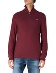 GANT Coton Micro texturé Demi-Fermeture éclair Pull-Over, Bordeaux, XL Homme