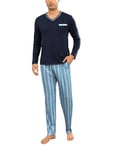 Demegimi Ensemble Pyjamas Hiver Rayé Ensemble de Pyjama pour Homme Vêtements de Nuit Deux Pièces Manches Longues Col en V et Pantalon avec Poches