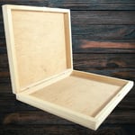 Unfinished Shallow Gift Keepsake Wooden Box with Lid & Magnetic Catch 22x18x3 cm