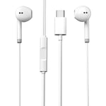 USB C Earphones Noise-Canceling Microphone Control Buttons Length 1.2m White