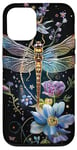 Coque pour iPhone 15 Pro Libellule avec des fleurs et des tourbillons - Design naturel éclatant