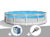 Kit piscine tubulaire Intex Prism Frame Clearview ronde 4,27 x 1,07 m + Bâche à bulles + Aspirateur