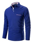 STTLZMC Mens Long Sleeve Polo Shirts Plaid Collar Basic Casual T-Shirt #11 Blue 1 XL