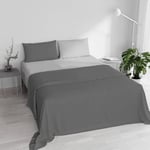 Italian Bed Linen Natural Color Cotton Bed Set, Made in Italy, Double, Dark Grey/Light Grey