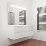 Cuisibane - Meuble double vasque tout inox 140 cm rosinox + miroir Elégance ht105- Blanc- Plan vasque en - Blanc mat