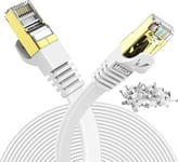 Cable Ethernet 10m, Cable Rj45 Cat 7 Plat haute vitesse avec connecteur RJ45 plaqué or, Cable Ethernet blindé Cable internet Haut Débit 10 Gb/s 750 MHz Blanc