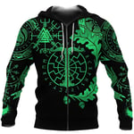 WDBAYXH Norse Odin Helm of Awe Triple Horn Valknut Viking Compass Vegvisir 3D Print Zip Pullover Hoodie, Celtic Pagan Punk Big Pockets Long Sleeve Lightweight Outdoor Sweatshirt,Green,2XL