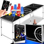 KESSER® Beer Pong Set de table avec jeu de cartes à boire – Avec 100 gobelets (50 rouges et 50 bleus), 6 balles + règles Jeux de fête Table réglable en hauteur pliable