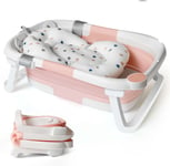 Collapsible Baby Bath Foldable Tub Bathtub Newborn with Seat Support Cushion &