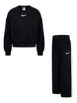 Nike Kids Girls Shine Crew Pant Tracksuit - Black, Black, Size 4-5 Years