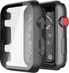 Recata 2 Pièces PC Coque avec Protection ecran en Verre Trempé Compatible avec Apple Watch Serie 3 Series 2 42mm Protection iWatch légère et Antichoc, 1 Noir+ 1 Transparent