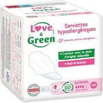 Love & Green Serviettes hygiéniques, écologiques et hypoallergéniques - certifiées Ecolabel et Dermatest - "NORMAL" x 14 : Sans colorant, parfum, allergènes