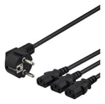 Power Cable Angled CEE 7/7 > 3x IEC C13 Black 1+2m