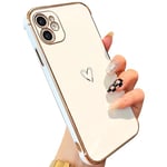 ZTOFERA Coque Compatible avec iPhone 11, Antichoc Housse en Souple et Flexible Silicone Coque avec Motif Coeur Mignon Cadre Eletroplaqué Filles Femmes Etui de Protection pour iPhone 11, Blanc