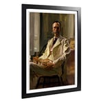 Big Box Art Framed Print of Cecilia Beaux Man with The Cat Design | Wall Art Picture | Home Decor for Kitchen, Living, Dining Room, Bedroom, Hallway, Office, Black, A2 / 24.5x18 Inch / 62x45cm