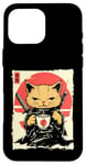 Coque pour iPhone 16 Pro Max Kawaii Samurai Cat Drinking Coffee, Ninja Cat for Cats Lovers