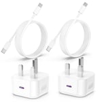 2Pack iPhone 15 16 Charger Plug and Cable, PD 20W USB C Fast Charging Wall Charger Plug with 2M Type C to USB C Fast Charging Cable Lead for Apple iPhone 16 Pro/16 Pro Max/15 Plus/15 Pro, iPad Pro/Air