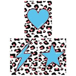 Pack of 3 Beautiful Strong Bright Heart Lightning Star Blue on Pink Leopard Pattern Unframed Wall Art Living Room Prints Set