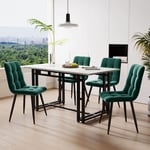 Okwish - Table à manger noire 120x70 cm avec 4 chaises, ensemble de table à manger de cuisine moderne, chaises de salle à manger en velours vert