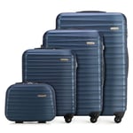 WITTCHEN Valise de Voyage Set de 4 valises Valise à roulettes Bagages à Main en ABS avec 4 roulettes pivotantes Serrure à Combinaison Poignée télescopique Groove Line Bleu Marine