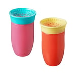 Nuby All Around Water Bottle - No Spill Sippy Cup | 300ml / 10oz | Drink from Any Angle | Dishwasher Safe | BPA Free | Suitable Beaker for 6 Months Plus (Pack of 2, Pink/Orange)