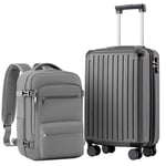 COOLIFE Cabin Suitcase 55X35X20cm and Cabin Backpack 20L(40X25X20cm) Set for Ryanair Airlines Carry on Hand Cabin Luggage Travel Bag Hard Shell Suitcase with TSA Lock (Grey, 55 x 35 x 20cm -Set 2pcs)