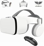 VR Set Lunettes de Réalité Virtuelle pour Téléphone, Casque VR sans Fil Bluetooth Lunettes VR, Support 4.7-6.2"" Téléphone Portable Compatible pour Android iOS iPhone 13 12 11 Pro Mini (Blanc)