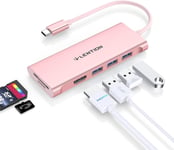 Hub Usb C Avec Hdmi 4K,3 X Usb 3.0,Lecteur De Carte Sd/Tf,Adaptateur Usb C Multiport Compatible Nouveau Macbook Air/Pro 2023-2016,Ipad,Iphone 15 Plus Pro Max,Etc(C34,Or Rose)