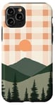 Coque pour iPhone 11 Pro Vert, damier, minimaliste, coucher de soleil, montagne, bohème, beige, désert