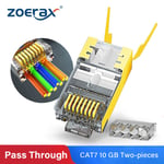 ZoeRax RJ45 Cat8 Cat7 & Cat6A connecteurs traversants 8P8C 50UM plaqué or blindé FTP/STP Fiche modulaire réseau RJ45-1.5mm - Type YELLOW-10PCS