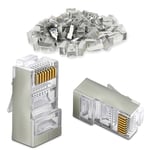 Waytex 37123 Connecteurs RJ45 Cat6 blindé Fiche RJ45 à Sertir pour tout Câble Réseau, Lot de 100 Connecteurs