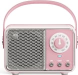 Retro Bluetooth-kaiutin, vintage-sisustus, kannettava pieni langaton radio-Bluetooth-kaiutin, söpö esteettinen tyyli toimistokeittiön työpöytämakuuhuoneeseen (vaaleanpunainen)