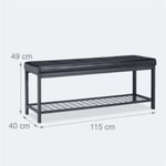 Banc banquette range chaussures ouvert synthétique support grillage métal 115 cm noir