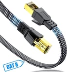 Câble Ethernet 6M, Cat 8 RJ45 Double Blindage 40Gbps 2000MHz cordon de raccordement LAN tressé en nylon haute vitesse Tressé Compatible avec PC PS5 PS4 Xbox Routeur Modem Switch Décodeur TV Box