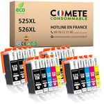 COMETE, Marque française - 525XL 526XL - 20 Cartouches d'encre Compatibles avec Canon PGI-525 CLI-526 - pour Canon Pixma MG5150 MG5350 MG5200 MG5300 MX715 MX895 IP4950 (8 Noir et 12 Couleur)