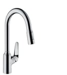 hansgrohe Focus M42 Mitigeur de cuisine 220, avec douchette extractible 2 jets, sBox, chromé, 71820000