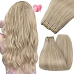 YoungSee Extension Tissage Cheveux Naturel Blond 14 Pouces Extensions Tissage Vrais Cheveux Blond Double Weft Extensions Blond Highlight Tissage Cheveux Lisse Pour Cheveux Courts 100g